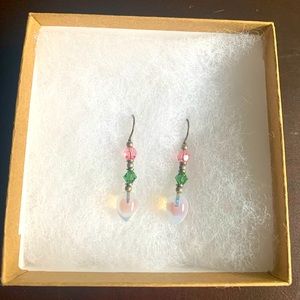 Vibrant and Colorful Pink, Green, and Clear Beaded Earrings